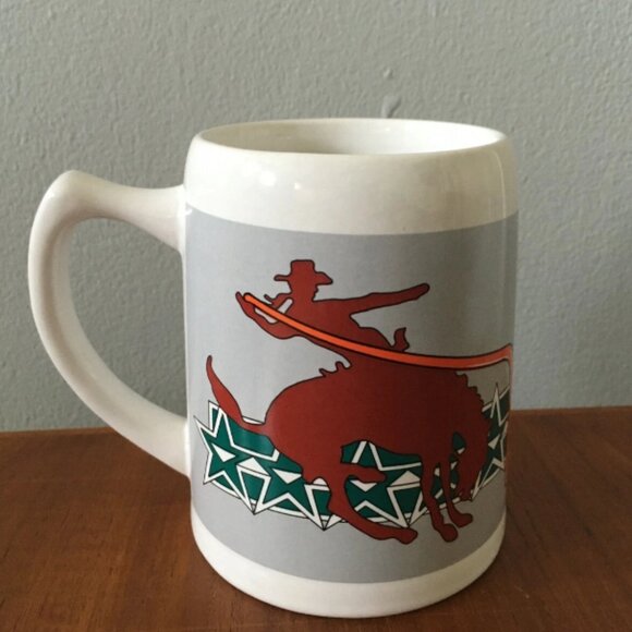 Vintage 1987 The Paradies Shops HOUSTON Texas Wrangler Cowboy Rodeo Large Mug - Picture 1 of 4